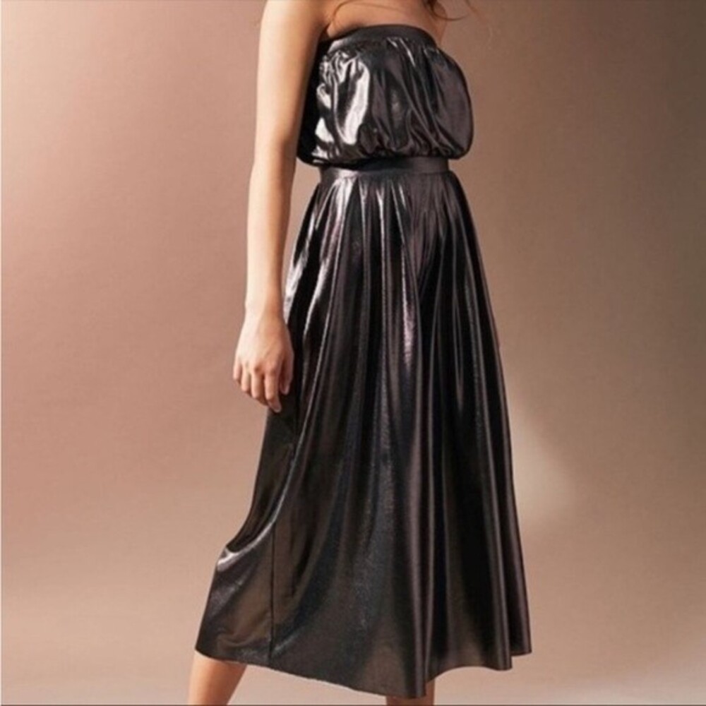 Urban Outfitters Bronze Metallic Strapless Wide Leg Jumpsuit Sz S